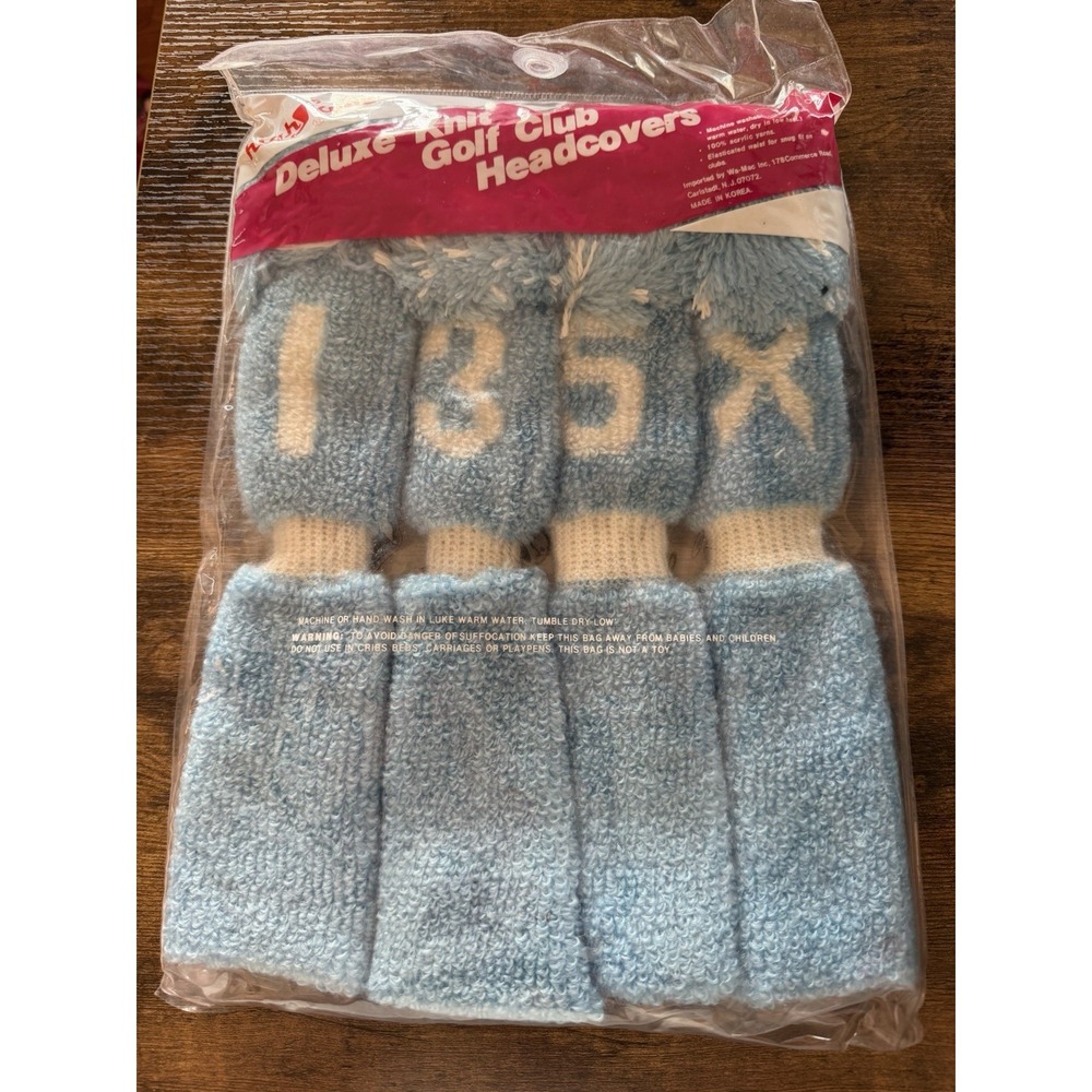 NIB vintage knit pom-pom golf club headcovers numbered club markings
